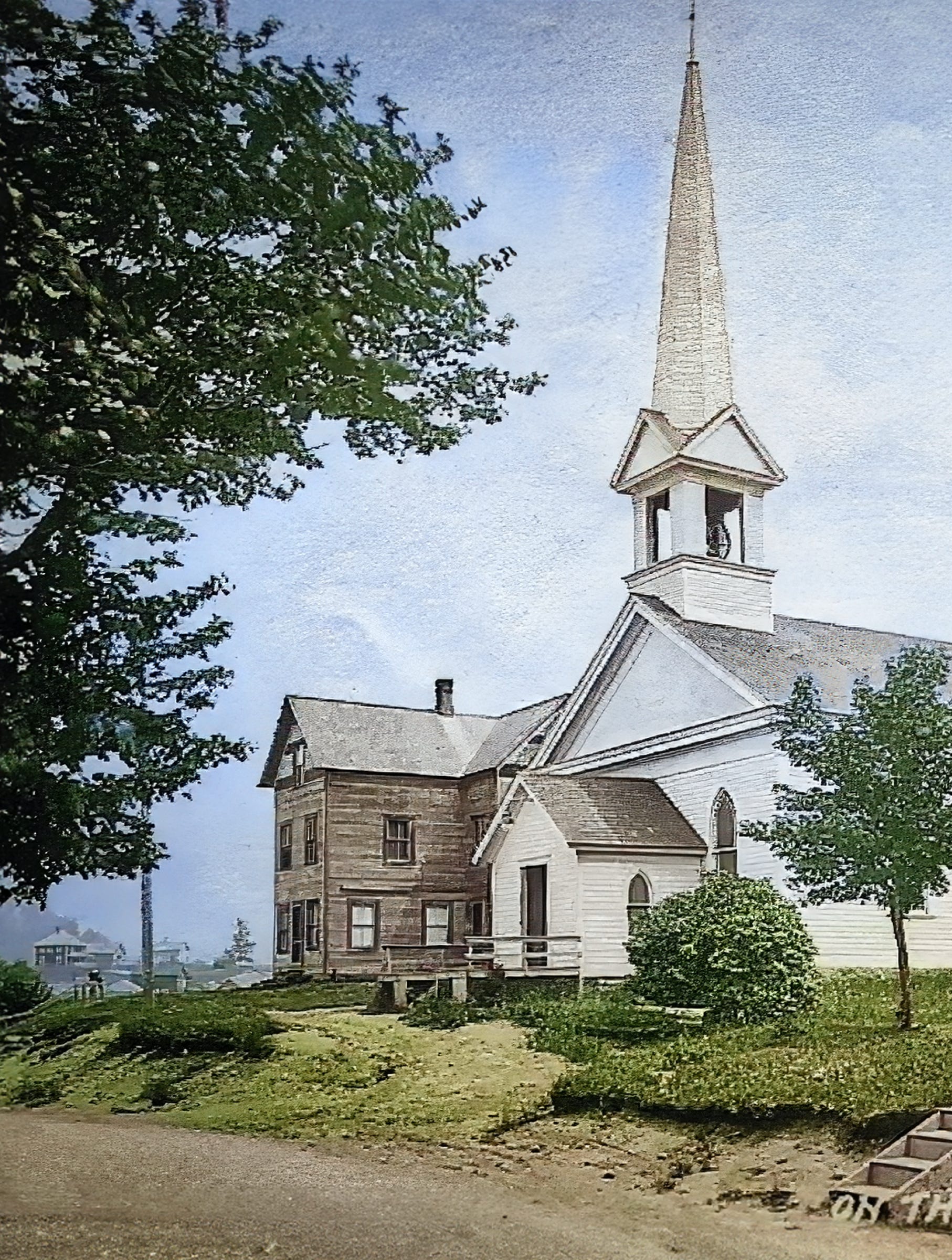 Vintage post card of Long Lake Wesleyan Church. Mitchell Sabattis helped build the Long Lake Wesleyan Church.